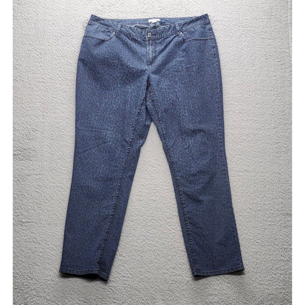 Cato Woman Plus Size 20W Leopard Print Stretch Denim Jeans Blue Straight Leg